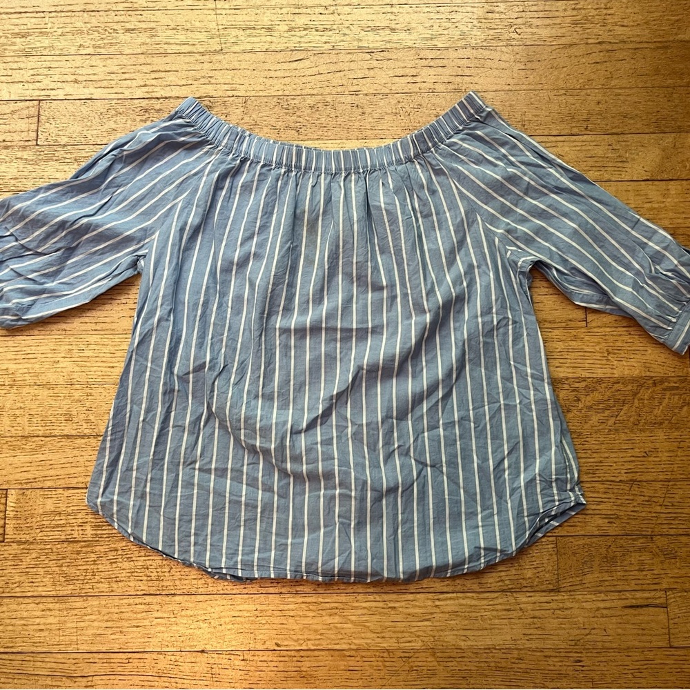 Blue and White Striped Off-Shoulder Blouse